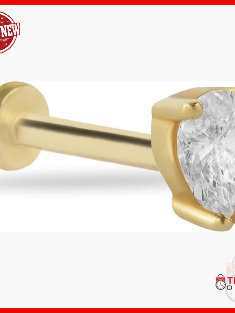 14k Yellow Gold Labret Piercing Stud With Drop Zircon, 8mm Bar